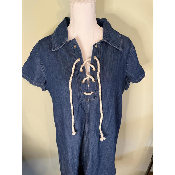 NWT! J.Crew Lace-up Denim Mini Dress Size 14 - Picture 3 of 7